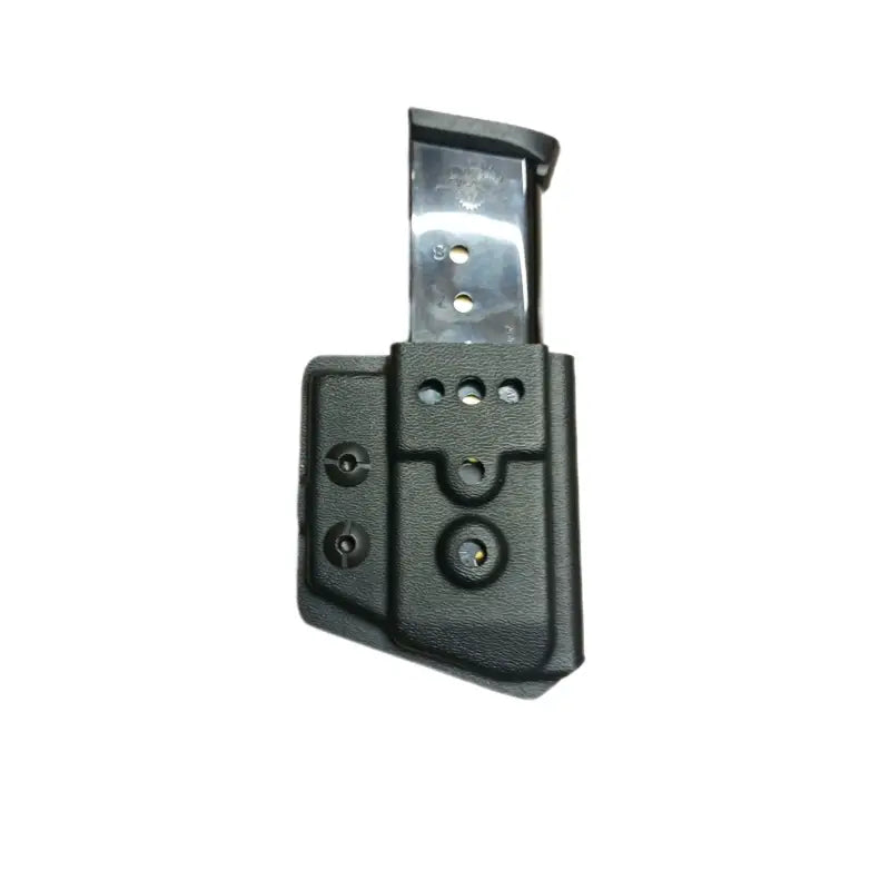 Black plastic magazine carrier with snap fasteners for 1911 extended magazine