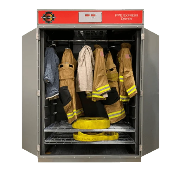 Durable Circul-Air Express Dryer Gear, ideal for fire departments, ensuring quick drying of turnout gear with a space-saving design.