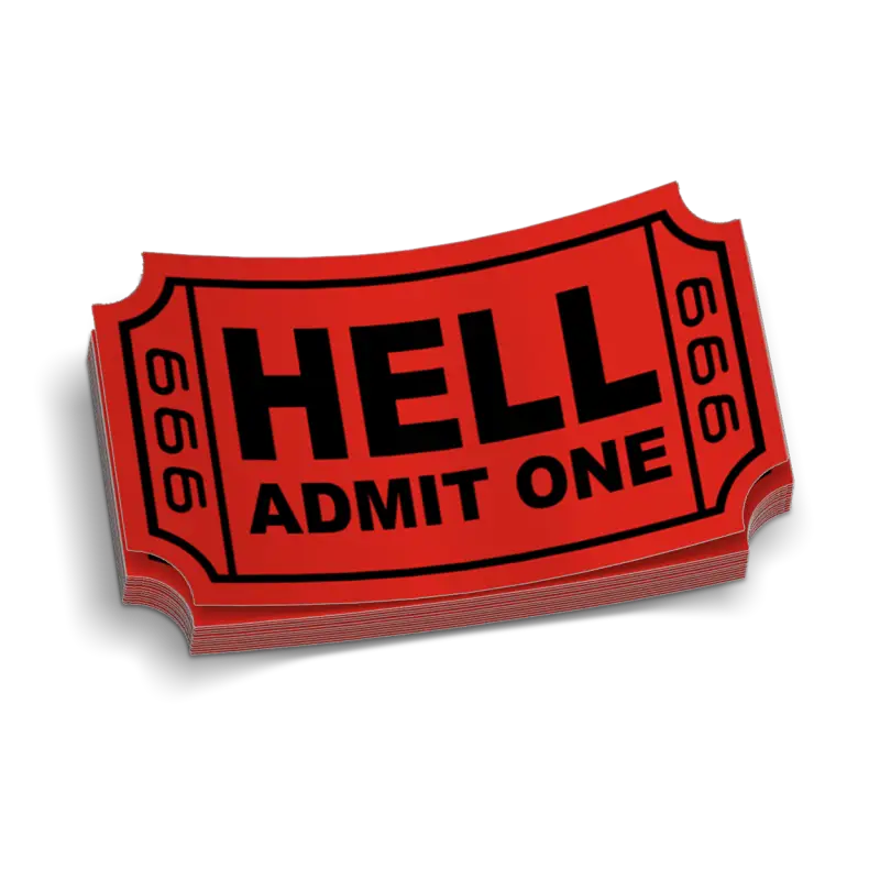 Red admission ticket to Hell with 666 on Admit One Helmet Decal for blue collar workers