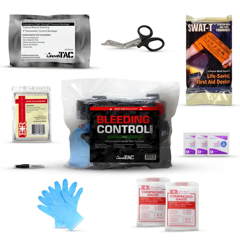 SWAT-T Basic Bleeding Control Kit contents for first responders, firefighters, police