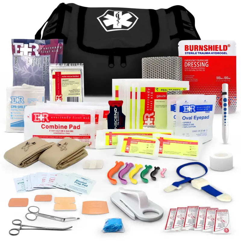 Fully Stocked First Responder Trauma Kit with medical supplies for firefighters and police