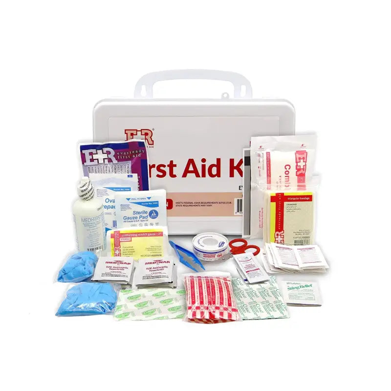 First Aid Kit with Supplies in Plastic Case for First Responders and Firefighters
