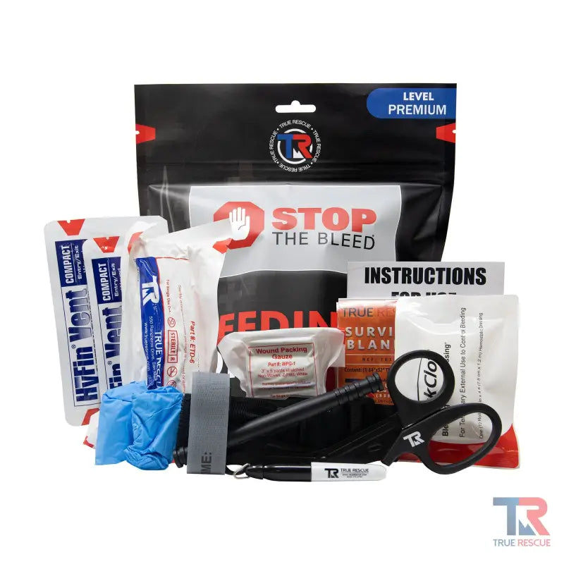 STOP THE BLEED Bleeding Control Kit with hemostatic dressing and emergency instructions