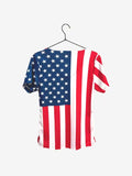 American flag patterned t-shirt on hanger for Women’s Patriotic Scrub Top for first responders