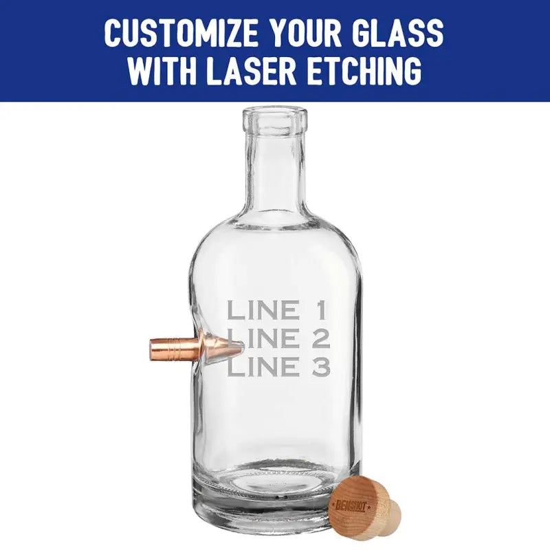 Clear glass Benshot decanter with copper bullet and wooden cork stopper - 750mL