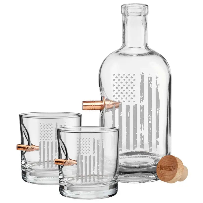 Glass decanter and rocks glasses with bullet design from BenShot Gift Sets