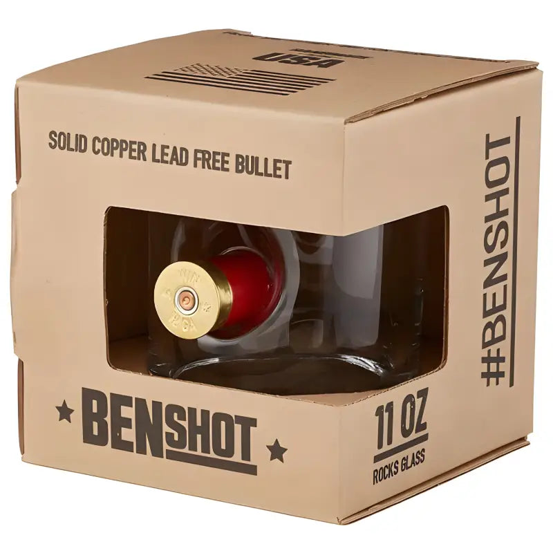 BenShot Shotgun Shell Glasses featuring a red and brass shotgun shell casing design