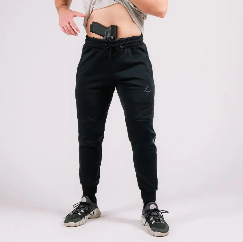 Black Carrier Joggers Mk.II with concealed carry and retention belt for secure carrier retention