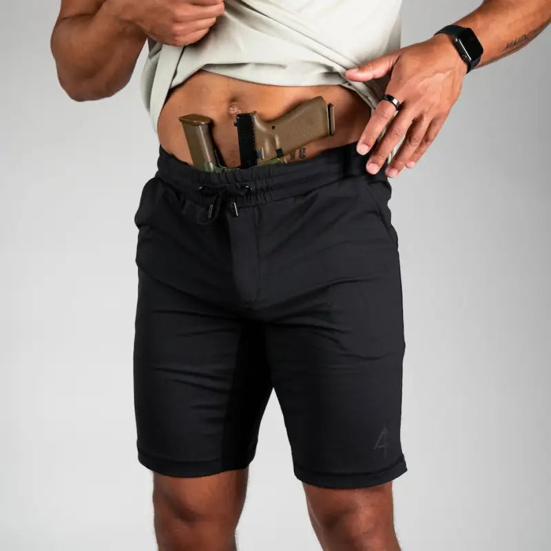 Black carrier shorts for concealed carry from Arrowhead Tactical Apparel, Carrier Shorts Mk.II