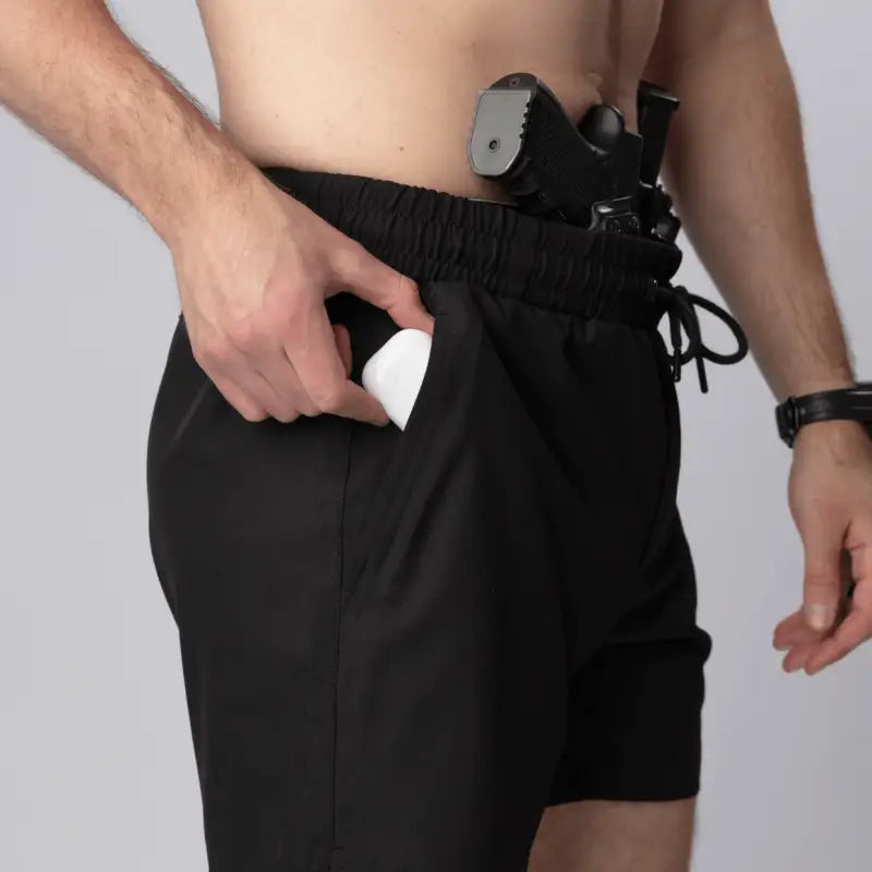Black Carrier Training Shorts Mk.II with 5-inch inseam for concealed carry and athletic training