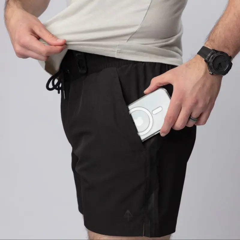 Black Carrier Training Shorts Mk.II with concealed carry phone pocket for training