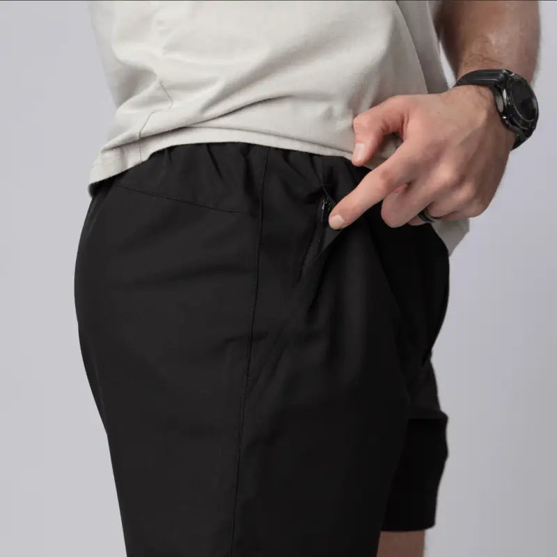 Black Carrier Training Shorts Mk.II with zippered pocket, ideal for concealed carry and training shorts