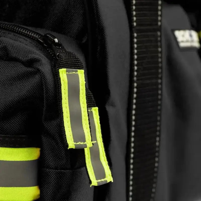 Black Scherber First Responder Bag with neon yellow stripes, ideal for EMT EMS trauma