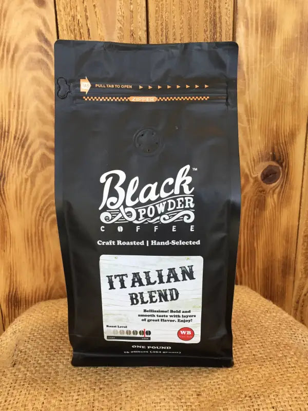 Italian Blend dark roast coffee bag with resealable top for first responders and coffee lovers