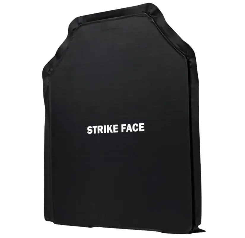 Black ballistic plate with STRIKE FACE text for level IIIA body armor by Redemption Tactical