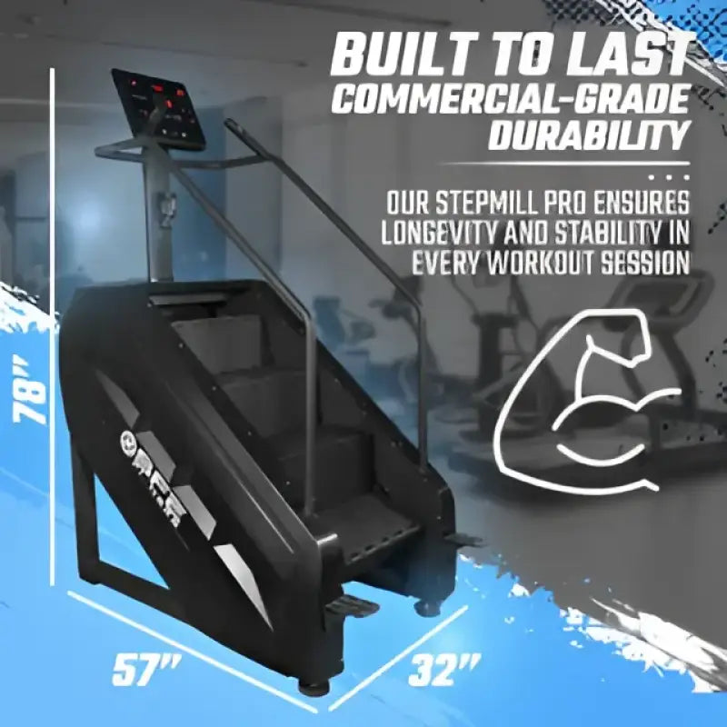 Black SFE Stepmill Pro with revolving staircase for a natural climbing motion