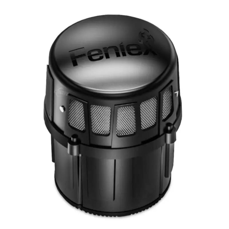 Black cylindrical Feniex Hammer siren with mesh vents for first responders and current siren use