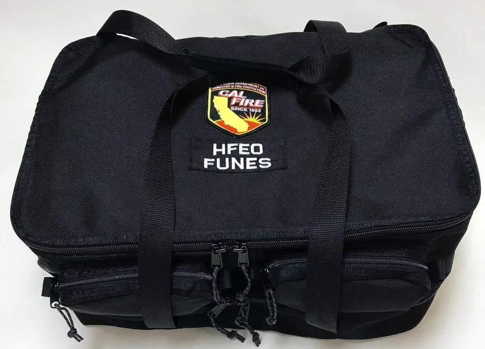 Black Wildland Fire Gear Bag with Suede Leather Wrap and Dual Compartments