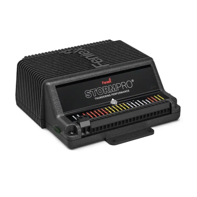 Black electronic performance tuner for Feniex Storm Pro 200W Siren, part of Feniex Storm series