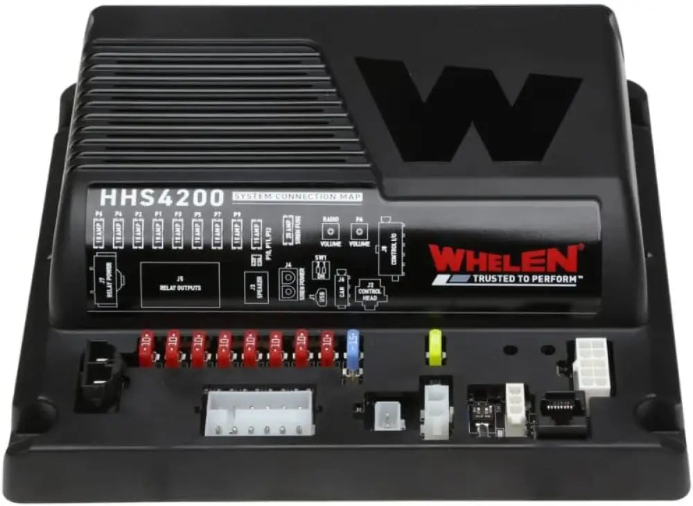 Black emergency vehicle control system featuring Whelen HHS4200 siren and hand-held controller