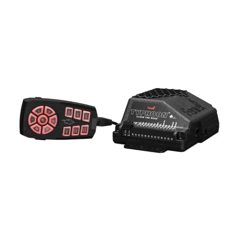 Black emergency vehicle siren and controller for Feniex Typhoon Handheld Siren