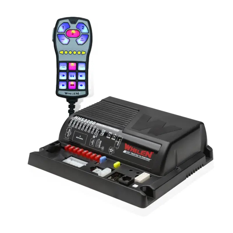 Black Whelen HHS3200 handheld siren and controller for emergency response vehicles