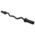 Black EZ Curl Bar from SFE features knurled hand grips and rotating sleeves for optimal performance