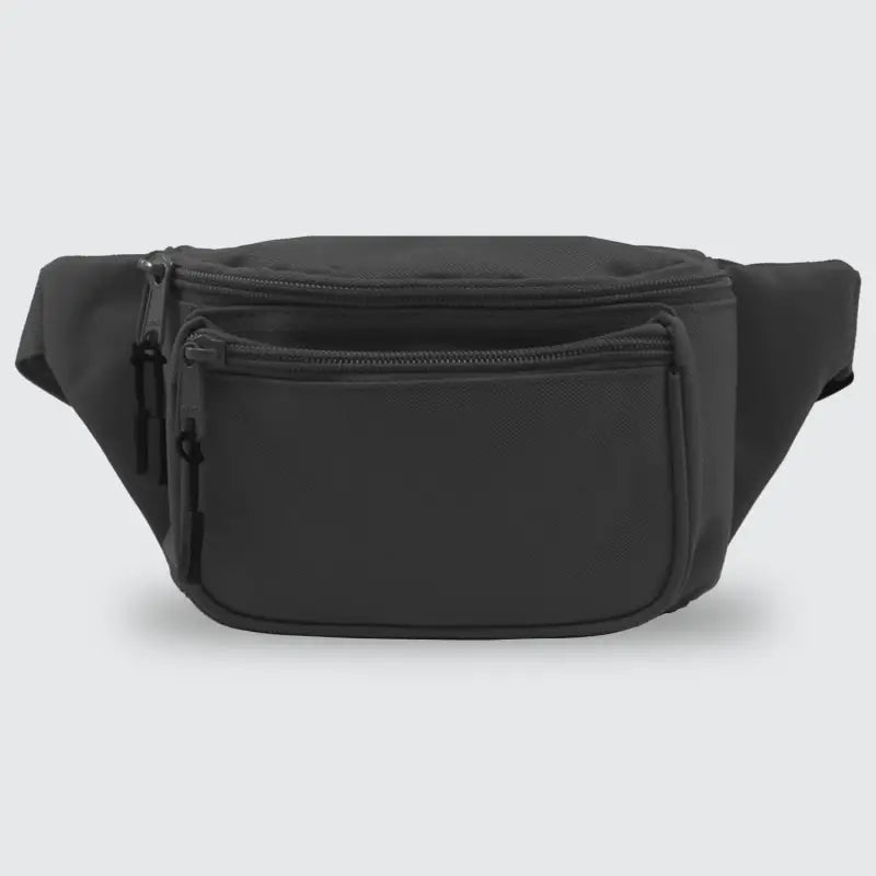 Black waist pouch with multiple zippers, ideal for first responders and firefighters