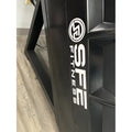 Black fitness equipment featuring SFE Stepmill Pro with revolving staircase and performance monitor