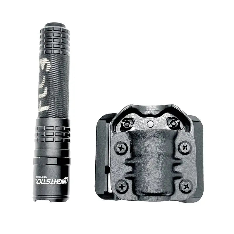 Black flashlight and holster for USB-558XL and USB-588XL with belt attachments