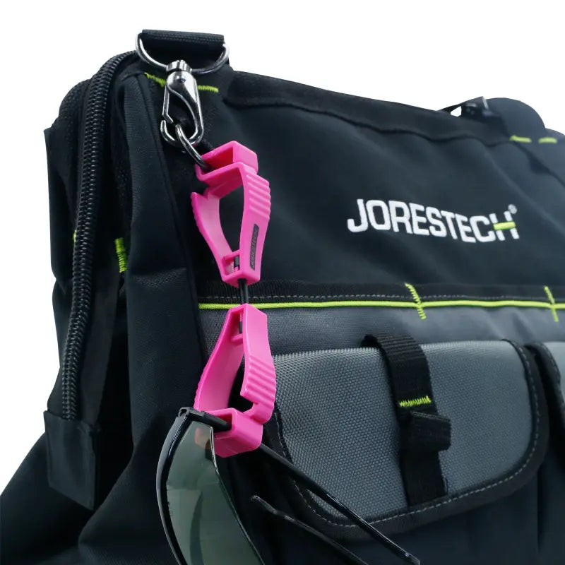 Black and gray Glove Clip Safety Holder with pink glasses holder for easy access