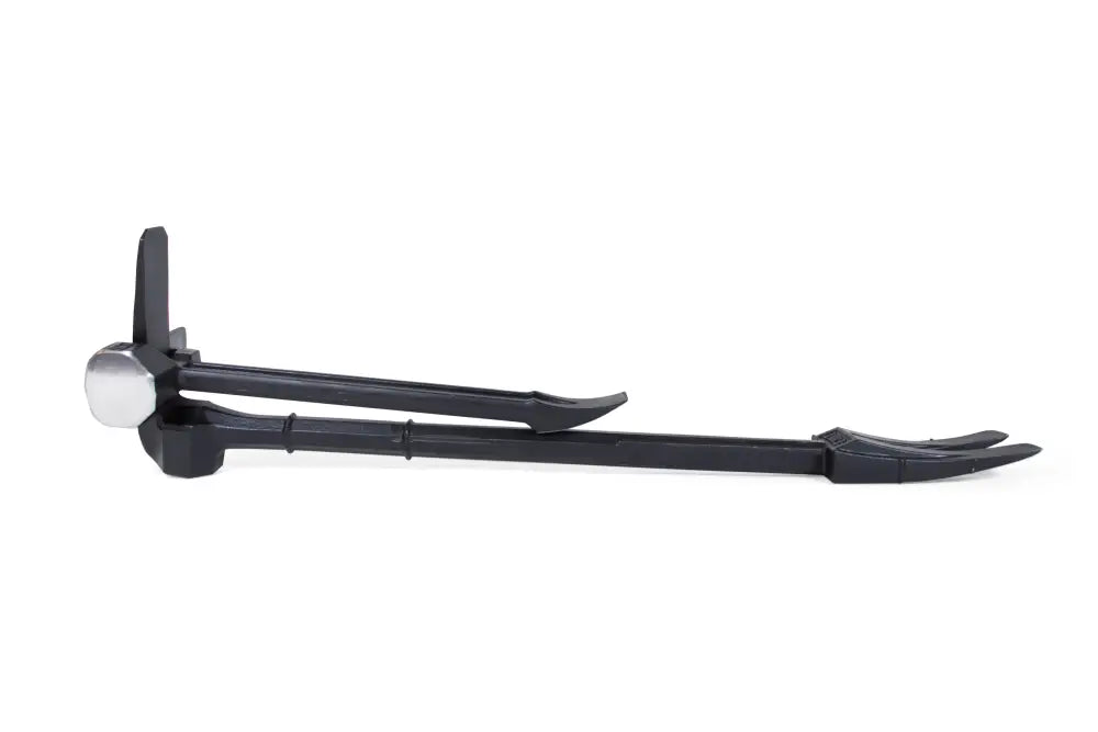 Black halligan bar for Tech Hammer, a single piece tool ideal for first responders