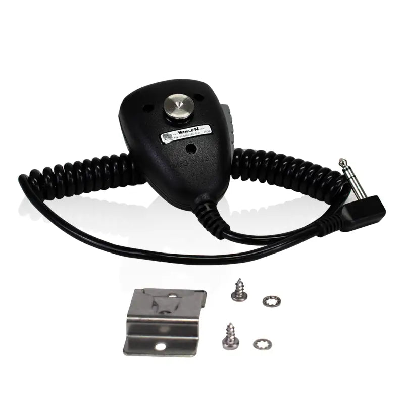 Black handheld microphone with coiled cord for Whelen 295HFSC9 dual siren for firefighter use