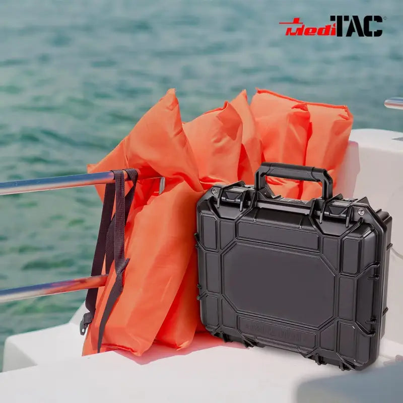 Medical kit with lightweight water proof black case for first responders and firefighters
