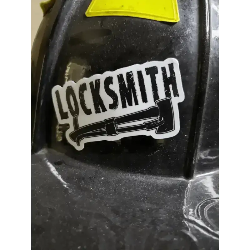 Black locksmith helmet with durable vinyl Locksmith Helmet Decal for protection and style