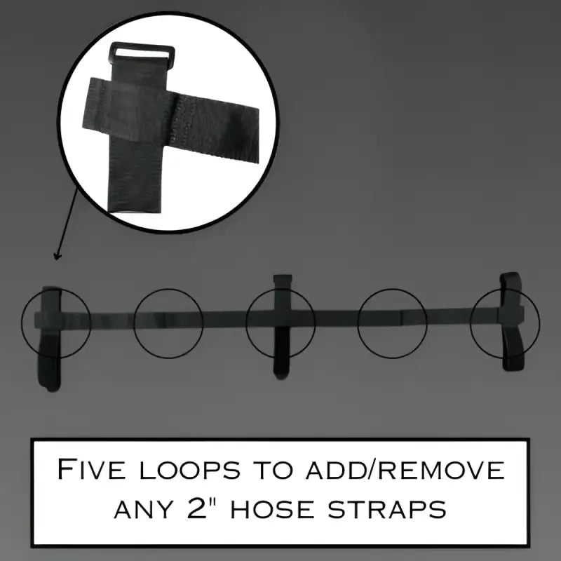 Black hose strap organizer for FRE Backbone Strap with attachment loops for secure use
