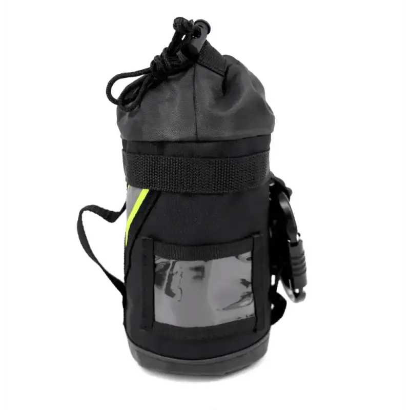 Black insulated bottle holder with strap and window for Personal Rope and Bailout Kit