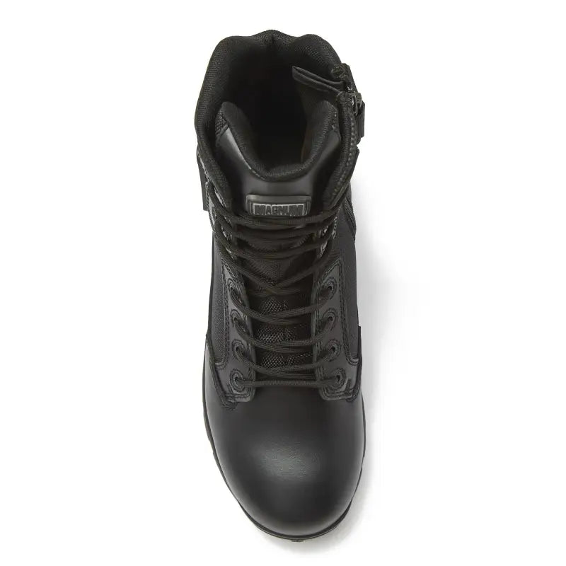Black leather tactical boot with non-metallic composite for first responders and firefighters