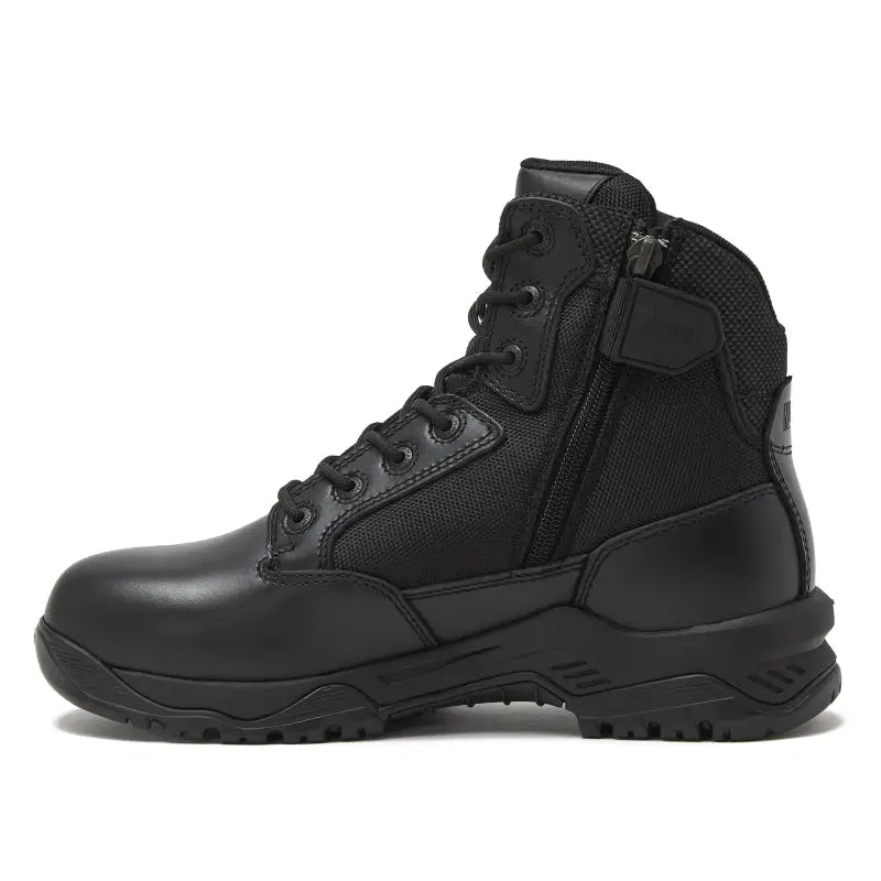 Black leather tactical boot with non-metallic composite for first responders and firefighters