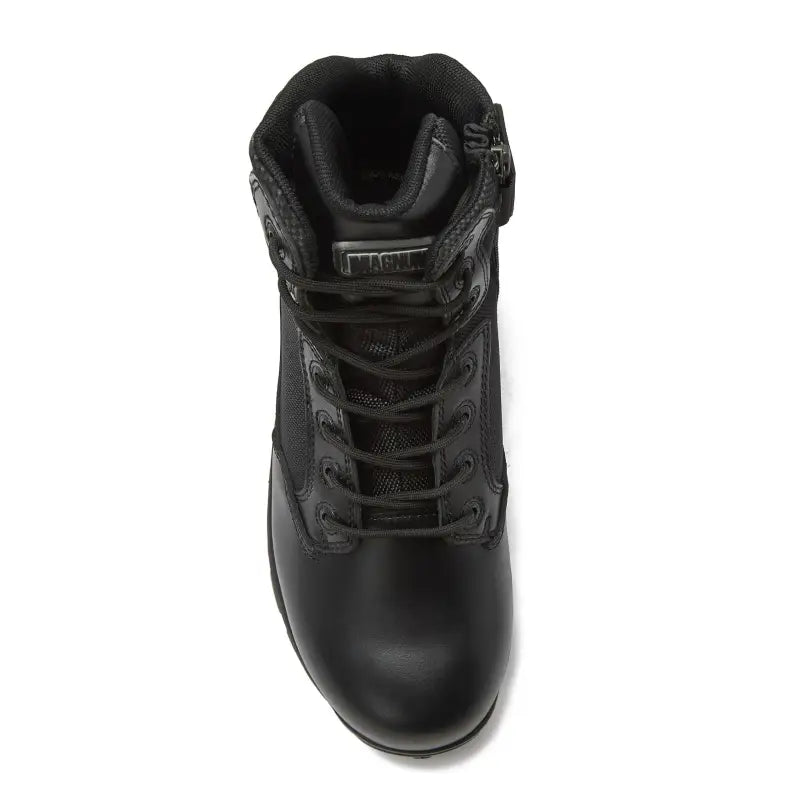 Black leather tactical boot with non-metallic composite for first responders and firefighters