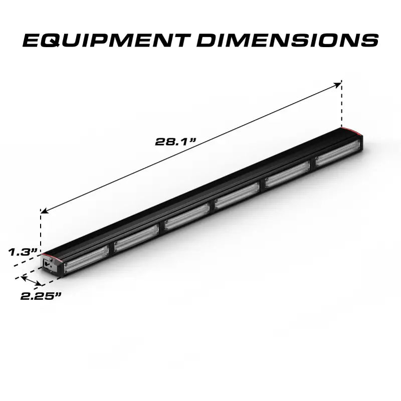 Black LED light bar with dimensions for Feniex Quantum 2.0 Stick Light used by first responders