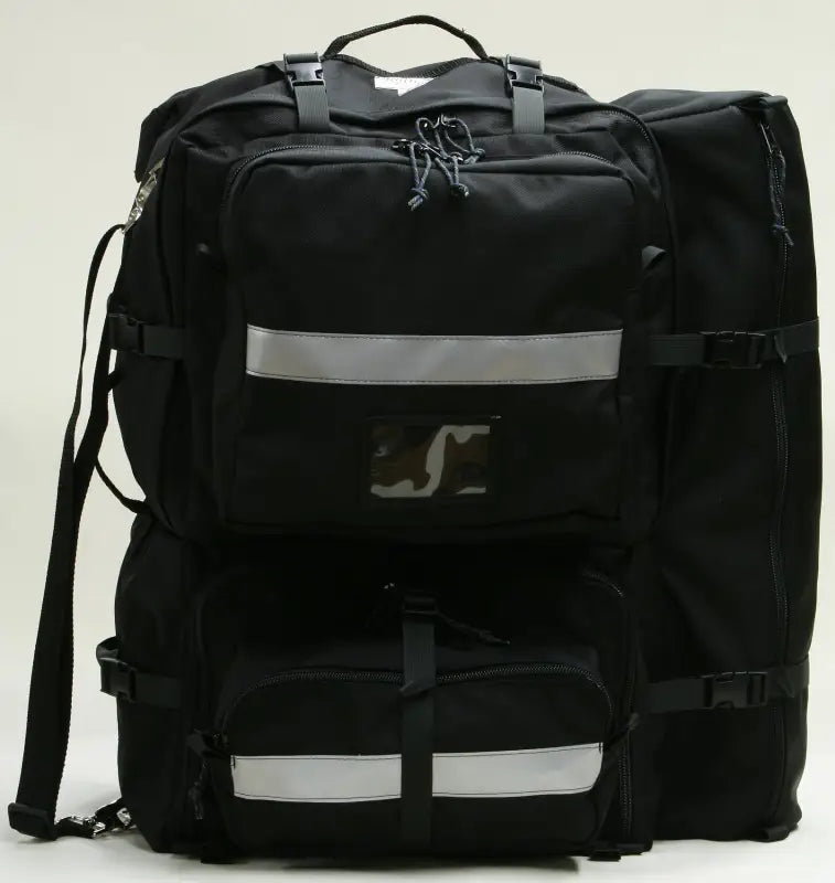 Black medical backpack made of ballistic nylon with ample storage space for first responders