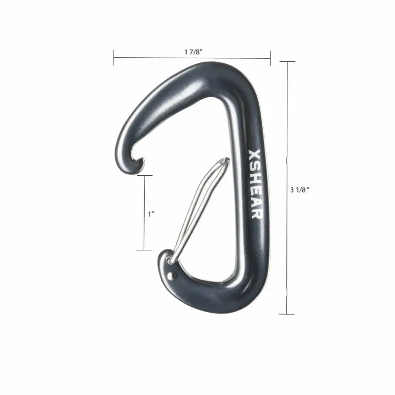 Black metal climbing carabiner with wire gate for lightweight aluminum carabiners