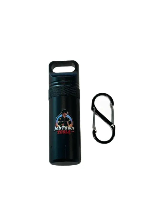 Black metal container with carabiner for In&Out GOAT Firefighter Swipe Tool for Doors