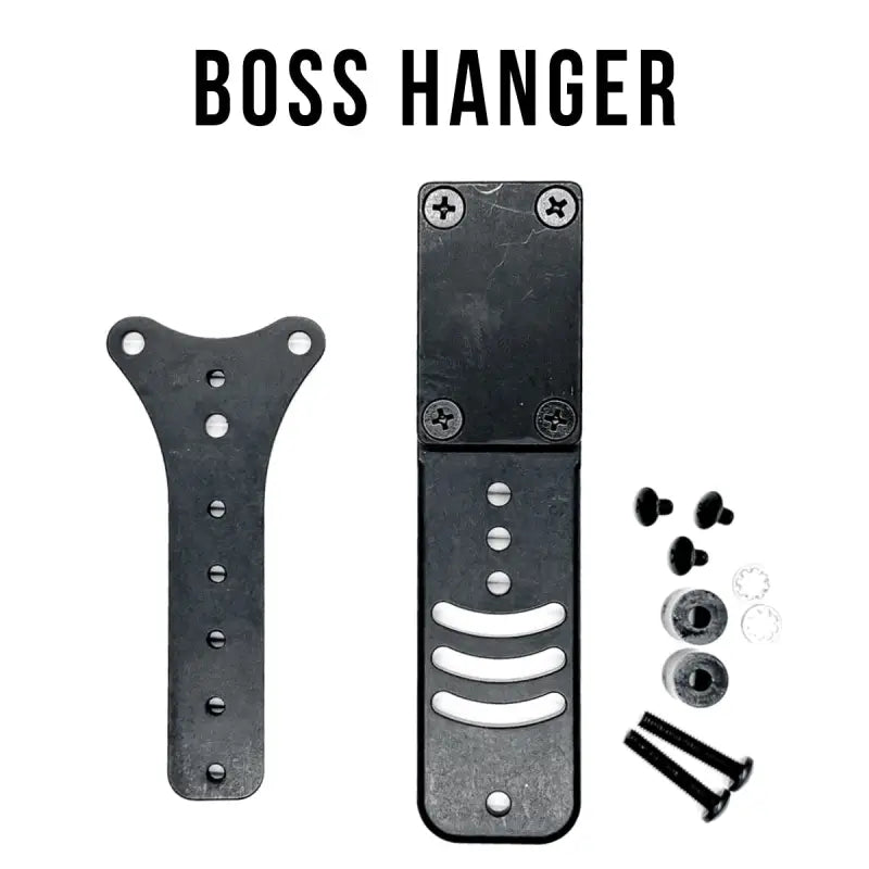 Black metal hanger system with mounting hardware for Sig Sauer P365-FUSE weapon-mounted light