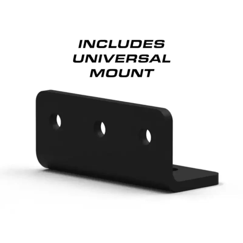 Black metal L-bracket with mounting holes for Feniex Hammer current siren for first responders