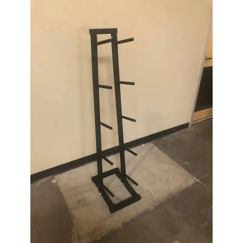 Black metal weight plate storage rack for SFE Medicine Ball Rack holds 5 balls