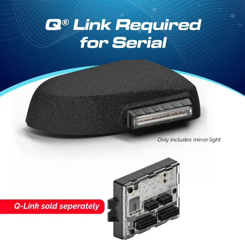 Black mirror light and control module on Feniex Q Series Mirror Mount for Series Mirror systems