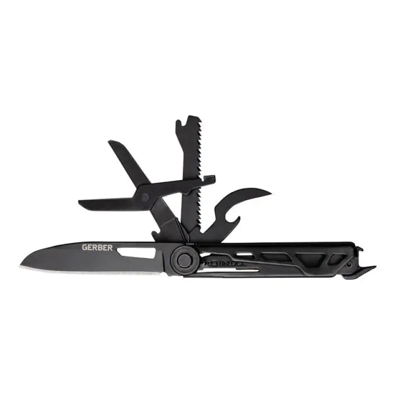 Black multi-tool with various implements for Gerber Gear 1064401 Armbar Scout Green, limited lifetime warranty