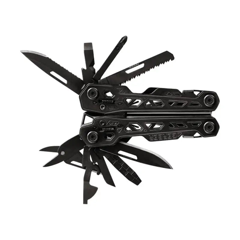 Black Gerber Gear Truss multi-tool with various implements extended for first responders